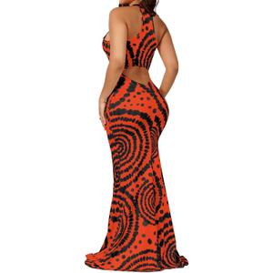EDITCOZY Women Sexy Bodycon Maxi Dress Beach Backless Vacation Sundress | Tie Dye, Halter, Sleeveless, Open Back Cut Out, Long Mermaid Dresses, Summer, Birthday Party, Going Out, Date Night (Red, Large)