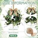 4 Pcs Small Eucalyptus Hanging Wreaths for Cabinets Artificial Greenery Mini Candle Ring Wreath with White Bud Stems and Linen Ribbon for Home Kitchen Front Door Window Wall Wedding Farmhouse Decor