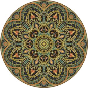 Knsbk Large Round Yoga Mat 4.6'X3.5mm for Exercise Premium Extra Thick, Ultra Comfortable, Non Slip, Meditation Mat (green blossom)