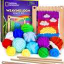 NATIONAL GEOGRAPHIC Wooden Arts and Crafts Loom Weaving Kit - Yarn and 3 Fun Designs for Easy Weaving, Child Weaving Set with Loom