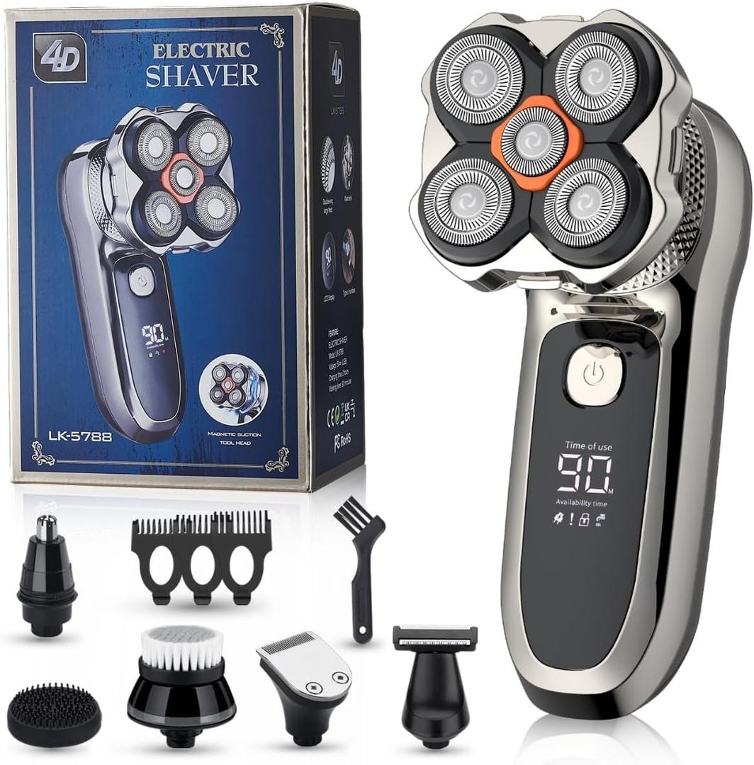 Head Shavers for Bald Men,Electric Razor for Men,IPX7 Waterproof Wet/Dry Bald Head Shaver, Flex Blades for a Close Shave,LED Display Electric Rechargeable Head Shaving Mens Kit with Type-C Charge