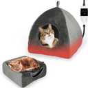 Heated Cat Bed Cave, Adjustable Temperature Heated Pet Bed Indoor with Timer, Cat Cave Bed Cat House with Washable Cushioned Pillow and Chew Resistant Cord Update for Indoor, 6.9 * 16.9 * 16.14"