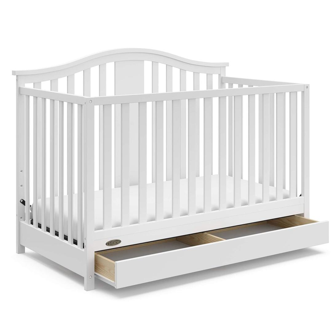 Graco Solano 4-in-1 Convertible Crib with Drawer Combo (White)  GREENGUARD Gold Certified, Includes Full-Size Nursery Storage Drawer, Converts to Toddler Bed and Full-Size Bed