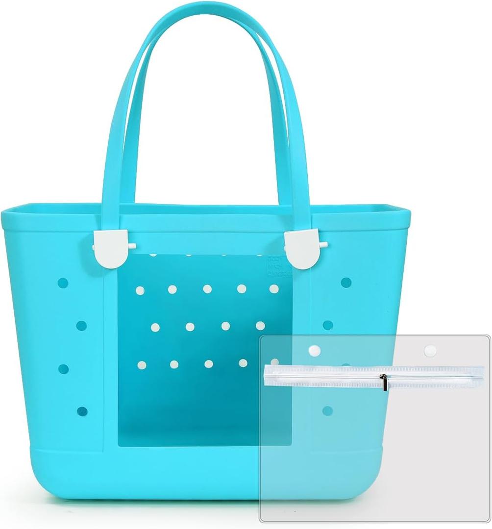 Beach Bags for Women, Beach Tote Waterproof Sandproof with Holes and Window, XL Rubber Tote Bag With Zipper Pocket