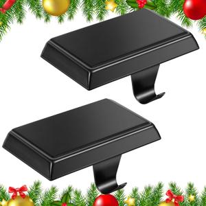 2 Pcs Black Christmas Metal Stocking Holders for Mantle, Heavy Duty Stocking Hangers Stocking Hook Xmas Ornaments for Counter Tables Window Fireplace Mantle Decoration