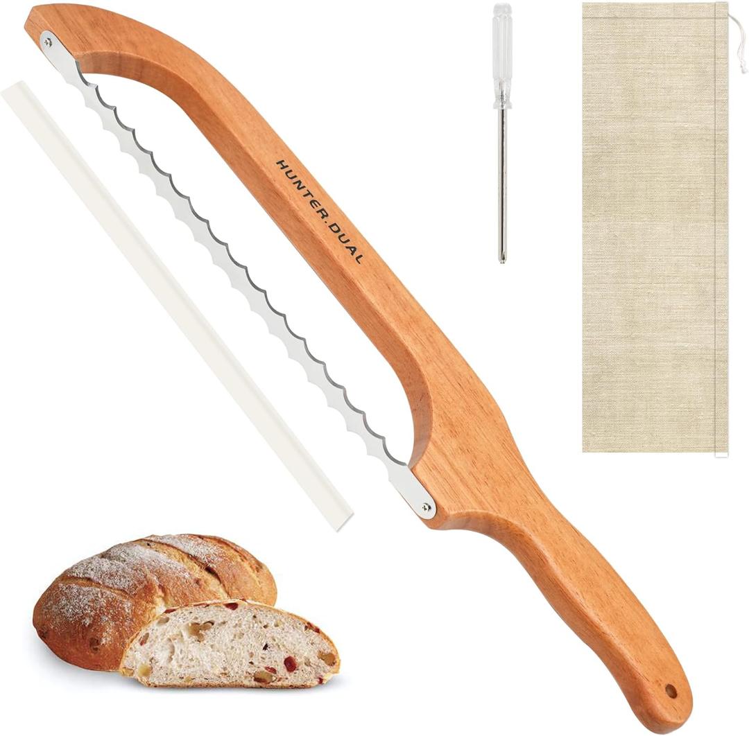 HUNTER.DUAL Bread Knife for Homemade Bread, 16" Sourdough Bread Slicer, Bow Saw Cutter with Double-sided Blades for Easy Cutting, Orange