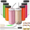 AuroTrends 16 oz Glass Bottles with Lids 8Pack, 480ml Portable Juicing Bottles Reusable Glass with Lids for Juicing, Smoothies, Kombucha (16fl.oz, Set of 8)