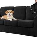 CHUN YI 7 Piece Couch Covers Sofa Covers Washable, Stretch Sofa Slipcovers for 3 Cushion Couch with Seperate Backrest and Cushion Covers, Anti Slip Furniture Protector for Dogs Pets (Large, Black)