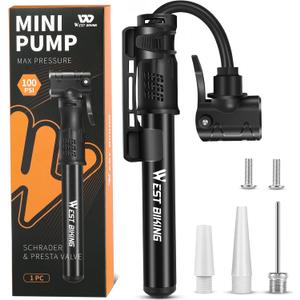 Bicycle Pump Mini Bike Pump - Aluminum Alloy Cycle Pump for Presta & Schrader Valve, Portable Lightweight Bike Tyre Pump Fast Tyre Inflation Mini Air Pump for Mountain Road Bike Ball Pump (Black)