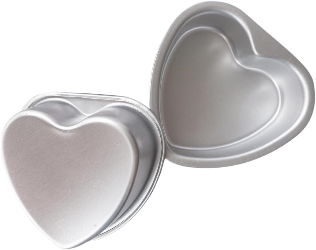 4 Inch Heart Shaped Cake Pan Set of 2, Aluminum Heart Shape Cake Tin, Small Baking Pan for Weddings, Birthday, Party Desserts, Family, Anniversary