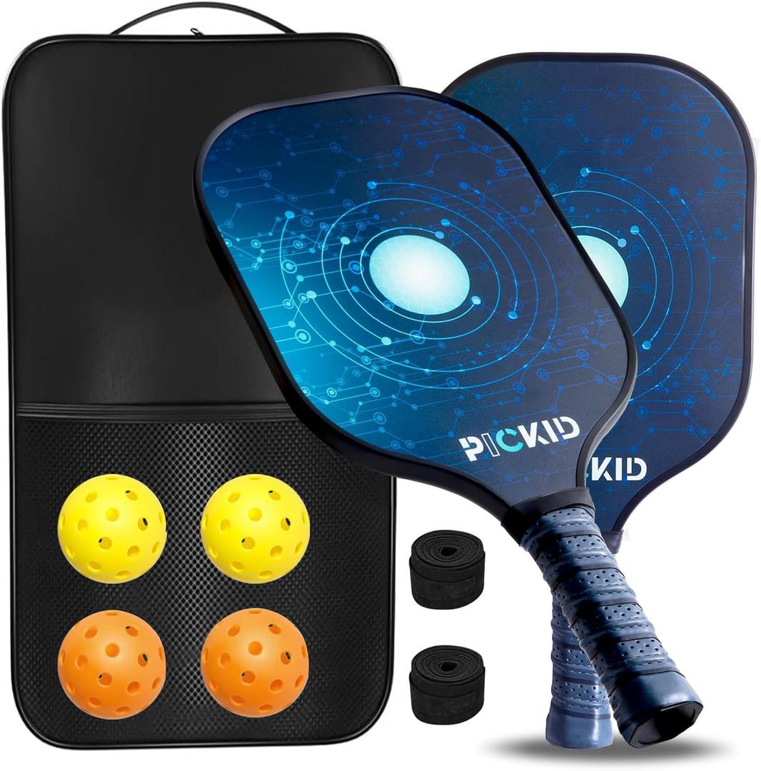 Pickleball Paddles Carbon Fiber Pickleball Paddles Set of 2 4 Polypropylene Honeycomb Core, 2 Pickleball Rackets 4 Balls, Ultra Cushion Pickleball Racket Grip, Gifts for Beginners Pros