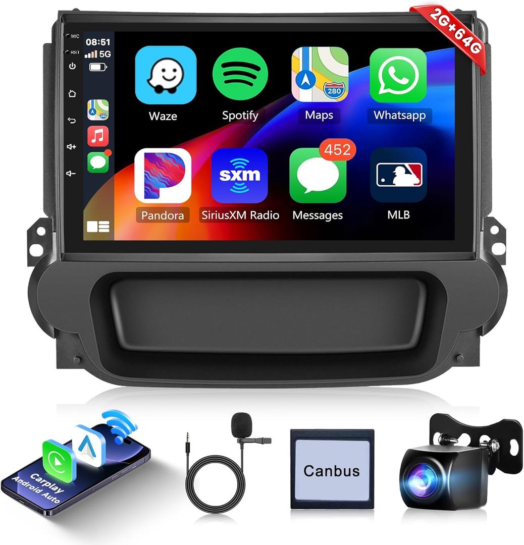 2G 64G Android Car Stereo for Chevrolet Chevy Malibu 2009-2014,Wireless Carplay Android Auto Car Radio 9 Touch Screen Head Unit with GPS WiFi Bluetooth Mirror Link FM RDS Backup Camera Mic