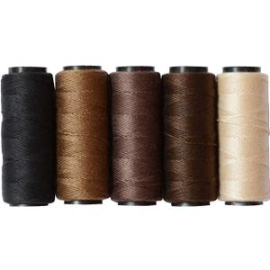 5 Rolls Sewing Threads Weaving Threads Using for Hand Sewing Hair Weft Hair Extensions Wig DIY (Black, Brown, Dark Brown, Beige, Khaki)