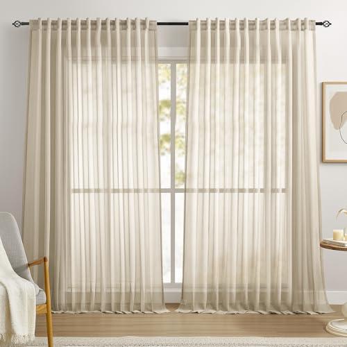 Dreaming Casa Taupe Sheer Curtains 102 Inches Long, Rod Pocket & Back Tab Light Filtering Textured Sheers for Living Room Bedroom, 2 Panels, Each 100" W x 102" L