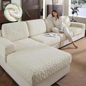 OHSIO Couch Cushion Covers, Super Soft Thicker Fleece Sofa Cover Stretch Sectional Sofa Slipcover Washable Pet Friendly Anti-Slip Stain Resistant Furniture Cover for Home(1 Back Cover,Ivory)