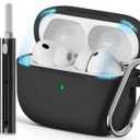 Ljusmicker for AirPods Pro 3 Case 2025 with Cleaner Kit,Soft Silicone Protective Cover for Apple AirPods Pro 3rd Generation Cases for Women Men,AirPod Pro 3 Case Cover with Keychain-Magnetic Black
