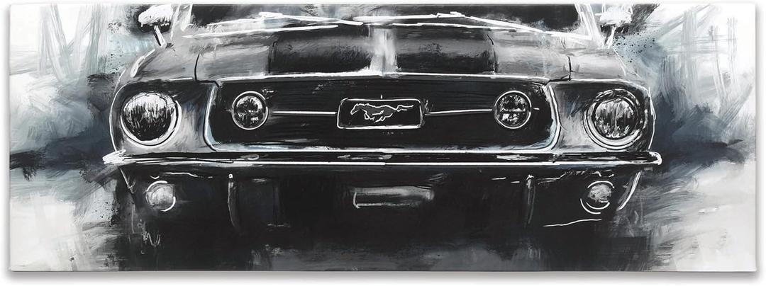 Open Road Brands Ford Mustang Black and White Gallery Wrapped Canvas Wall Decor - Large Ford Wall Art for Living Room, Bedroom or Man Cave