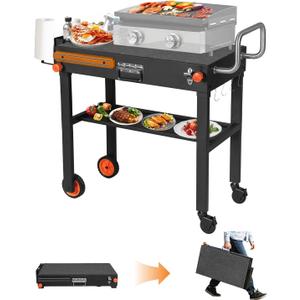 Portable Outdoor Grill Table, Blackstone Grill Stand Solid and Sturdy 31"W x 17"D, Movable Kitchen Cooking Prep BBQ Cart with Wheels, Folding Cart for Ninja, Blackstone Griddle 17"/22" etc