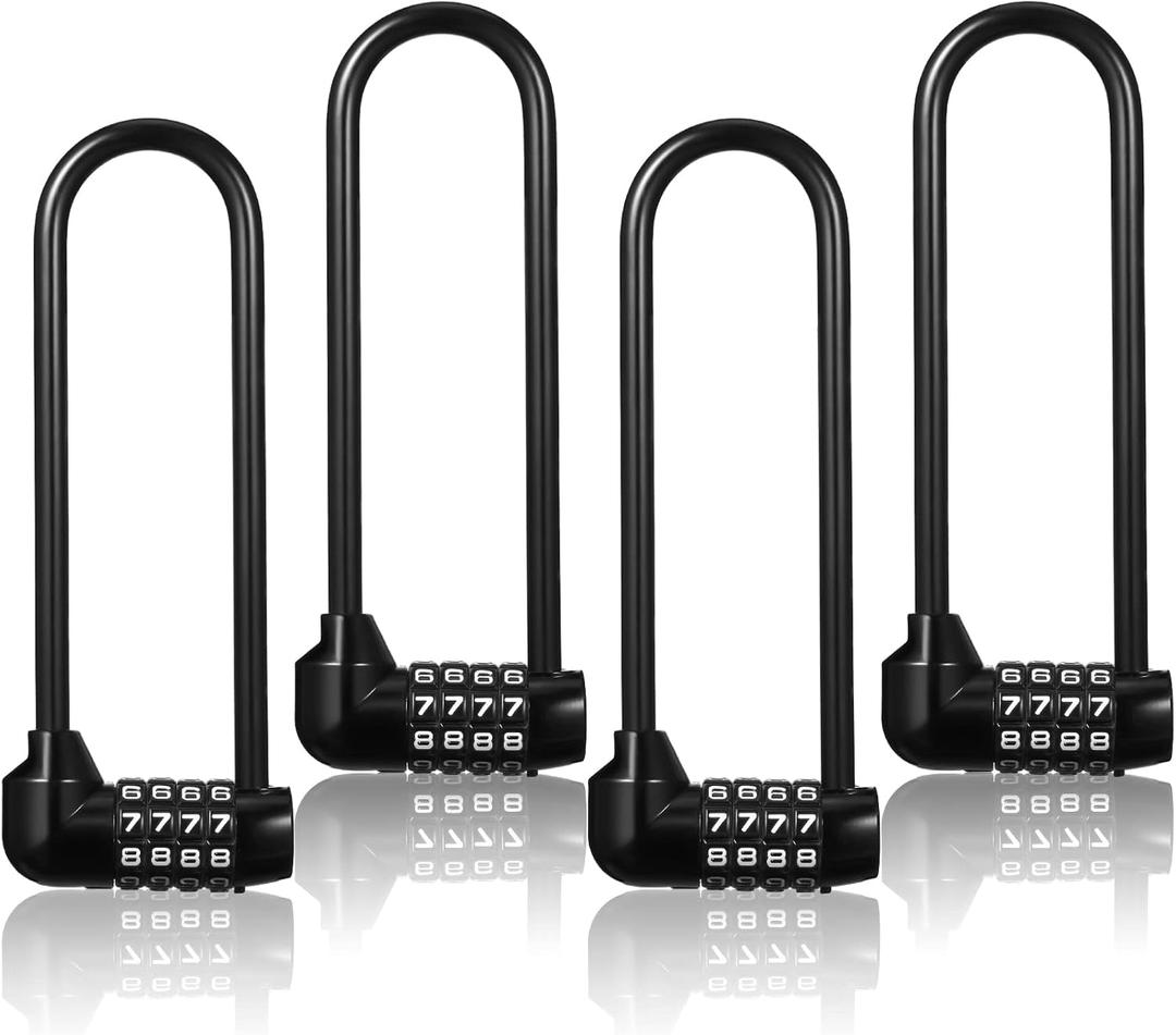 Shimeyao 4 Pieces 6 Inch Long Shackle Combination Lock 4 Digit Outdoor Waterproof Padlock with Resettable Code for School Gym Locker, Sports Locker, Fence, Gate, Toolbox, Case Storage, Black