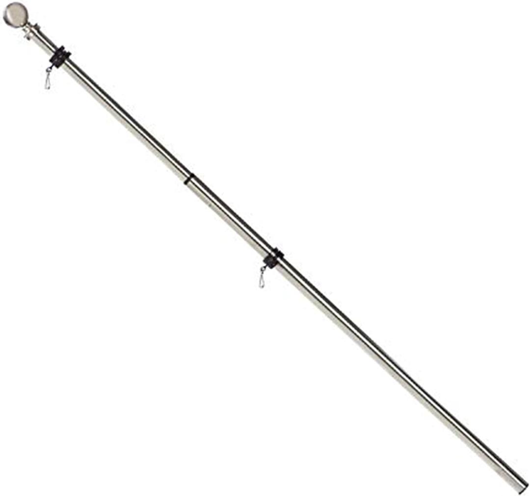 Evergreen Flag Telescoping 5ft Metal Flag Pole | Incl Two Tangle-Free Ring Clips | Stainless Steel | Wall Mounted for Home Garden Outdoor | House and 3'x5' American Flags with Pole Sleeve or Grommets