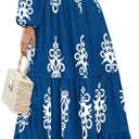 PRETTYGARDEN Women's 2026 Fall Wedding Guest Dresses Boho Floral Long Sleeve V Neck Flowy Elegant Maxi Dress Beach Clothes (Floral Lake Blue White, X-Large)