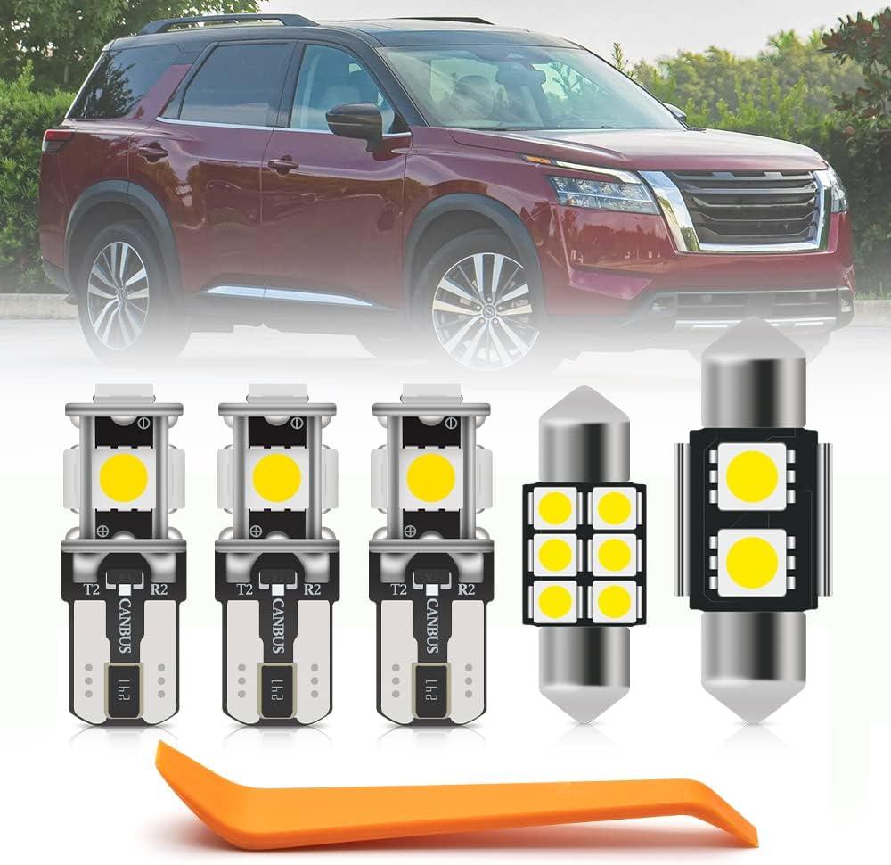 10pcs LED White Interior Lights Bulb for 2022- Nissan Pathfinder R53 5th Gen LED Interior Light Bulbs Map Dome Step Door Lamp Cargo Light Super Bright 6000K Interior Bulbs + Install Tool