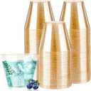 Goodluck 9 oz 100 PCS Gold Glitter Plastic Cups, Disposable Glitter Cups, Elegant Plastic Cocktail Glasses, Fancy Party Cups for Wedding, Birthday, Holiday