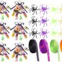 Civaner 324 Pcs Halloween Trick or Treat Gifts Set Include 120 Plastic Spider Rings 200 Disposable Gloves 4 Rolls Halloween Ribbon for Halloween Costume Accessories Party Decor Supplies DIY Crafts