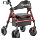Rollator Walkers for Seniors with Seat, Foldable Lightweight Rolling Walker with 8" Big PU Wheels, Ergonomic Seat, Dual Height Adjustment, Red 