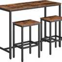 HOOBRO Bar Table and Chairs Set, 47.2 Rectangular Pub Table with 2 Stools for Small Space, High Top Table, 3-Piece Breakfast stools Set, Sturdy Metal Frame, Easy to Assemble, Rustic Brown BF52BT01