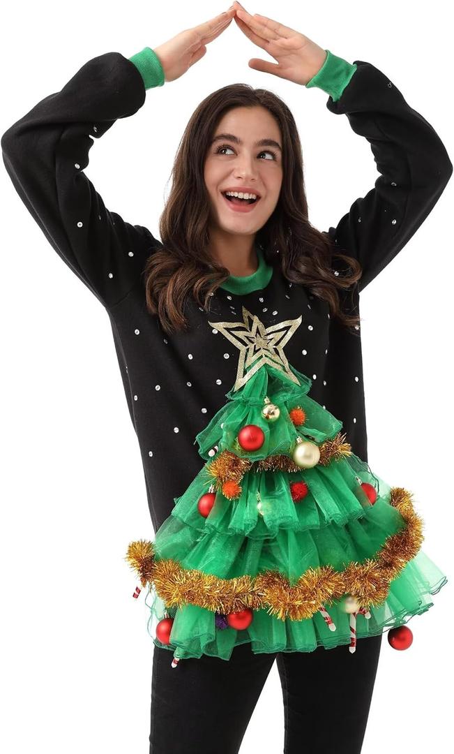 Women Ugly Christmas Sweater Unisex Funny Novelty Knit Pullover Men for Xmas Party (Large, Tis the Time for Tinsel)
