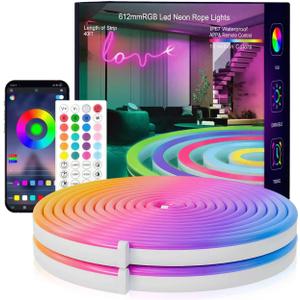 Neon Rope Lights, 20FT RGB LED Strip Lights, Waterproof IP67 LED Lights for Bedroom, DIY Design, Music Sync, 44 Key Remote Control, Multiple Modes for Bedroom, Holiday Decoration