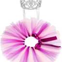 2 Pcs Dog Crown Headband Dog Tutu Dress Set Crystal Rhinestone Tiara Crown Tutu Skirt Pet Dress Costume for Puppy Birthday Party Wedding Photo Prop Costume(Large,Pink Purple)