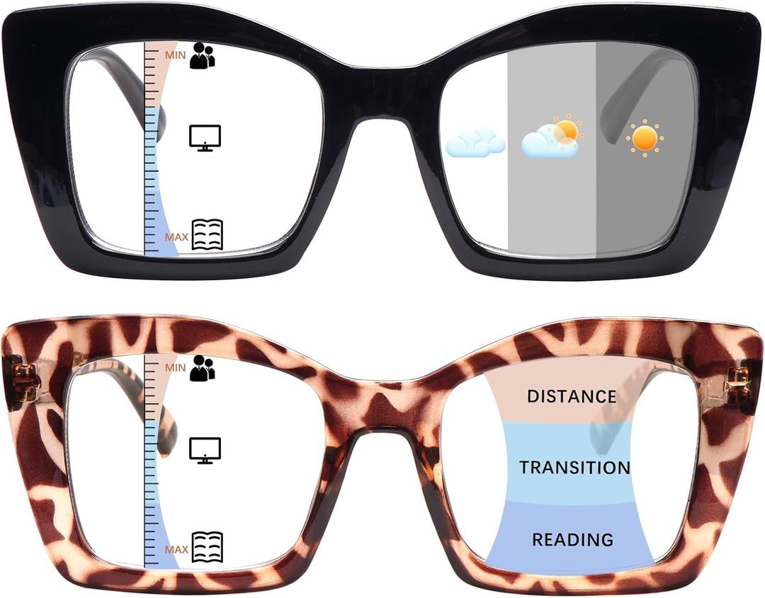 Progressive Multifocus Reading Glasses for Women Blue Light Blocking, Outdoor Photochromic Multifocal Sunglasses