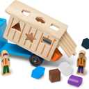 Melissa & Doug Shape-Sorting Wooden Dump Truck Toy with 9 Colorful Shapes and 2 Play Figures Wooden Vehicle Toys, Shape Sorter Toys for Toddlers Ages 2+