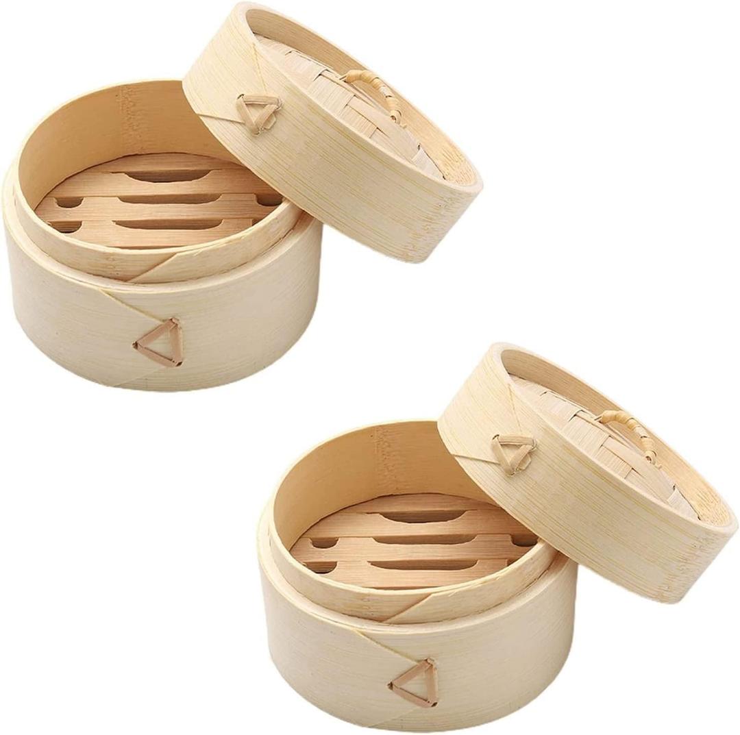 Natural Bamboo Shampoo Bar Holder with Lid Round Soap Dish Handmade Soap Case for Bathroom Shower Kitchen (10cm,2PCS)