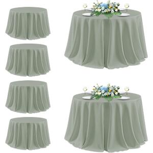 sancua Round Tablecloth 132 Inch Diameter, 6 Pack - Circle Polyester Fabric Table Cloth for Wedding Party Reception Banquet Birthday, Washable Formal Table Cover (Fit 54-96 Inch Tables), Sage Green