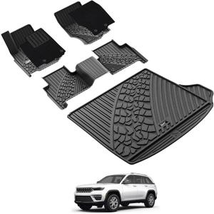 3W Floor Mats & Cargo Liner Fit 2022-2025 2026 Jeep Grand Cherokee(Non L or WK) Carpets for 1st Rows Black Mats Custom Fit for Grand Cherokee, 6PCS