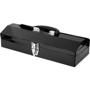 Portable Steel Tool Box with Metal Latches - 16" Portable Hip Roof Design for Car, Truck, Tractor & Home Use (Black)