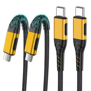 Durcord USB C to USB C Cable, 2Pack 100W 6ft USB C Charger Cable Fast Charging for Android/Phone/Pad, Type C to Type C Charger Braided USB Cable Compatible with Phone 16/15 Pro Plus Max Gold (Yellow)