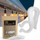 Holiday Joy 200 PCS of Mighty Clip Hooks for Outdoor String Lights - Quick & Easy Installation Christmas Lights Clips for Shingles & Gutters - Patent Design String Light Hooks - Made in USA