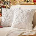Set of 2 White Snowman Christmas Throw Pillow Covers 20x20 Inch, Farmhouse Faux Fur Snowflake Decorative Pillow Covers for Thanksgiving Home Decor Sofa Cushion Covers Soft Fuzzy Pillowcases