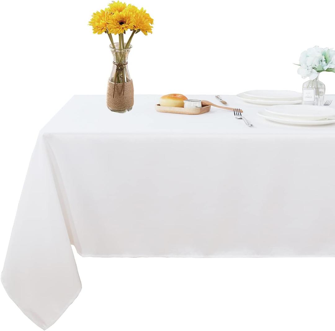 Fitable Rectangle 6 Feet Tablecloth 60x102 inch Tablecloth Stain and Wrinkle Resistant Washable Polyester Table Cloth, Decorative Fabric Table Cover for Dining Table, Buffet Parties and Camping White