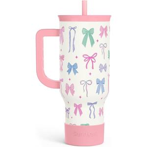 SANDJEST Bow 40oz Tumbler With Handle and Straw, Insulated Stainless Steel Travel Coffee Mug for Women Girls Bow Lovers, Gift Idea for Birthday Christmas Mothers Day