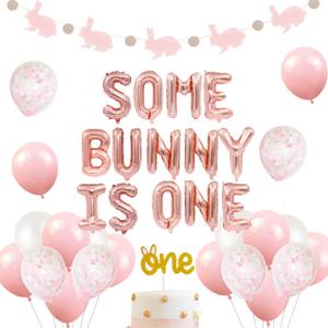 Some Bunny is One Theme Birthday Party Decorations Pink Rabbit For Girls Birthday Party Decoration Supplies Balloons Bunny Garland