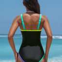 popvil One Piece Swimsuits Women 2026 Tummy Control - Modest Bathing Suit Shapewear Swimwear Retro Neon Swim Suit (M)