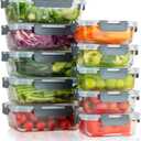 10-Pack Meal Prep Containers with Snap Locking Lids, Glass Airtight Lunch, Food Storage Containers, Microwave, Oven, Freezer and Dishwasher Friendly, Gray