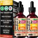NUSAVA (2 Pack) Vitamin B12 Liquid Drops 5000mcg-B12 Sublingual with B6 & Vitamin B Complex -Methylcobalamin B12 Drops for Women & Men - Vegan Supplement,Non-GMO, Crimson Orange (2 Fl Oz, 80 Servings), BBD: 05/2028