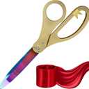 NEW Ribbon Cutting Grand Opening Kit - 25 Inch Gold Shears for Grand Opening with Rainbow Blades and Red Satin Ribbon for Inauguration Ceremonies & Special Events
