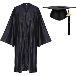 Newrara Adult Shiny Graduation Cap and Gown Tassel Set for High School & Bachelor (45 Plus, Black)